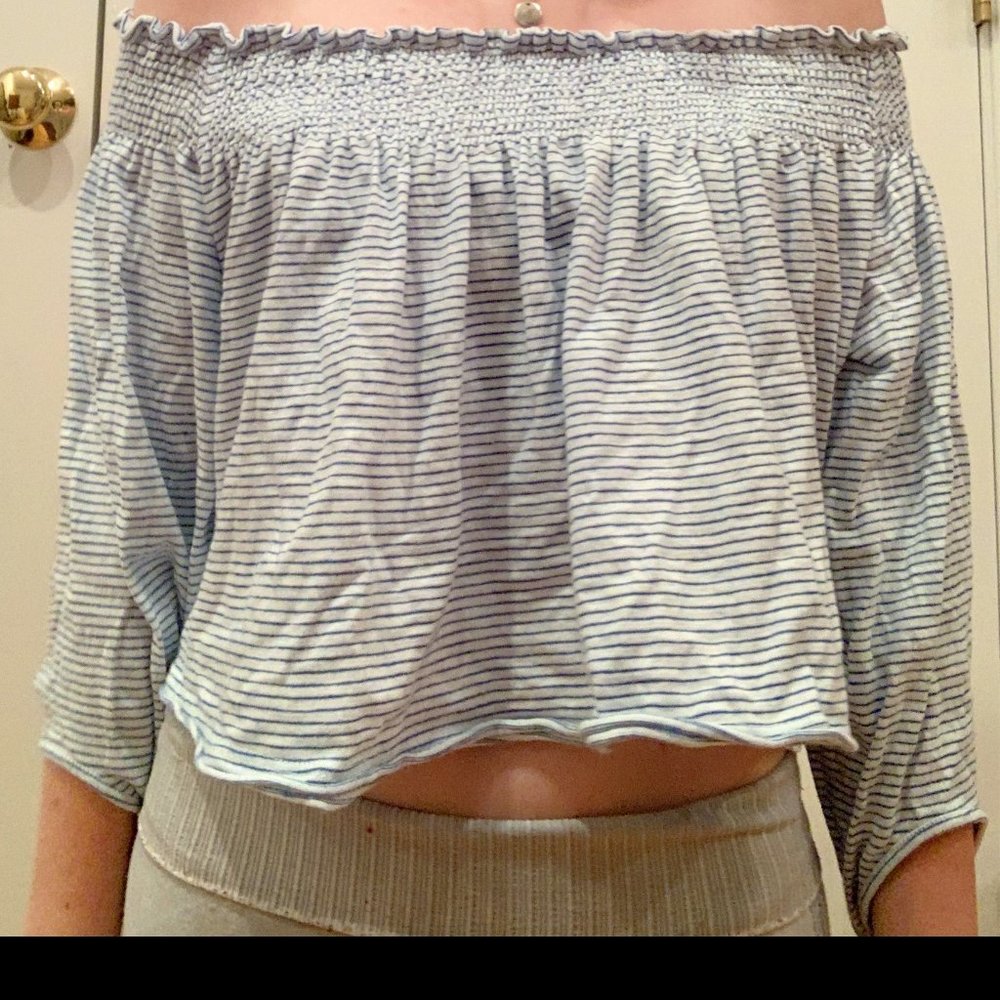 Falling Love Striped Off the Shoulder Crop Top